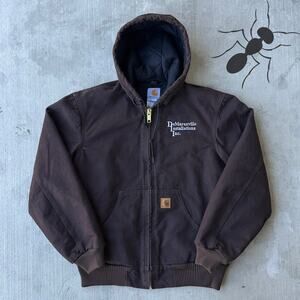 Vintage Y2K Carhartt J130 DKB brown hooded work wear jacket